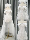 Niulatu White Short Sheath Strapless Bridal Gown Tulle Beaded Applique Bridal Dress Modest Wedding Dress with Veil HZ1031