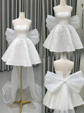 Niulatu White Short Ball Gown Strapless Bridal Gown Satin Applique Bridal Dress Modest Wedding Dress HZ1031