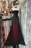 Niulatu Strapless Sheath Long Evening Dresses Black Formal Dresses Lace Prom Dresses HZ1031