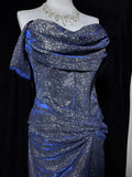 Niulatu Off-the-shoulder Sheath Long Evening Dress Navy Blue Glitter Formal Dress Elegant Prom Dress HZ1031