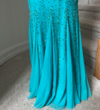 Niulatu Halter Mermaid Evening Dress Turquoise Beaded Chiffon Formal Dress Modest Long Prom Dress HZ1031