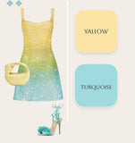 Niulatu Yellow/Turquoise Sheath Spaghetti Straps Short Formal Dress Elegant Beaded Birthday Outfit Homecoming Dress HZ1031