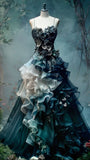 Niulatu Dark Teal Ball Gown Spaghetti Strap Quinceanera Dress Applique Tulle Sweet 16 Dress Long Prom Dress HZ1031