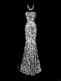 Niulatu Mermaid Sweetheart Neck Evening Dress Modest Silver Sequined Formal Dress Long Prom Dress HZ1031