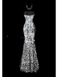 Niulatu Mermaid Sweetheart Neck Evening Dress Modest Silver Sequined Formal Dress Long Prom Dress HZ1031
