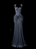 Niulatu Mermaid Sweetheart Neck Evening Dress Modest Dark Gray Satin Long Birthday Prom Dress Formal Dress HZ1031