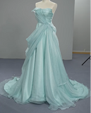 Niulatu Strapless A-Line Evening Dress Tiffany Blue Chiffon Formal Dress Modest Long Prom Dress HZ1031