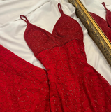 Niulatu Spaghetti Strap Sheath Evening Dress Blue Chiffon Beaded Formal Dress Modest Slit Birthday Prom Dress HZ1031