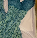 Niulatu Spaghetti Strap Sheath Evening Dress Blue Chiffon Beaded Formal Dress Modest Slit Birthday Prom Dress HZ1031