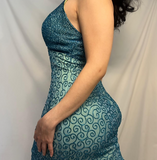 Niulatu Spaghetti Strap Sheath Evening Dress Blue Chiffon Beaded Formal Dress Modest Slit Birthday Prom Dress HZ1031