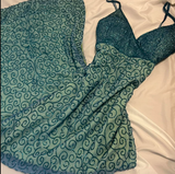 Niulatu Spaghetti Strap Sheath Evening Dress Blue Chiffon Beaded Formal Dress Modest Slit Birthday Prom Dress HZ1031