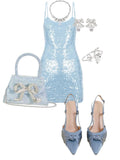 Niulatu Bodycon Short Party Dress Sparkly Spaghetti Strap Sequin Hoco Dresses Sweet Sky Blue Birthday Outfit HZ1031