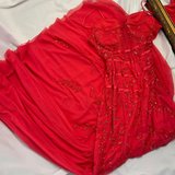 Niulatu Red Mermaid Evening Gown Elegant Beaded Chiffon Long Prom Dresses Spaghetti Strap Formal Dress HZ1031