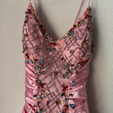 Niulatu Pink Sheath Evening Gown Glamour Beaded Satin Long Prom Dresses V-neck Formal Dress HZ1031