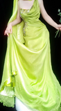 Niulatu Green Sheath Evening Gown Glamour Beaded Tulle Long Prom Dresses Asymmetric Neck Formal Dress HZ1031