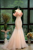Niulatu Off-the-shoulder Mermaid Tulle Evening Gown Light Coral Beaded Sequin Long Prom Dresses Sweet Birthday Outfits HZ1031