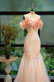 Niulatu Off-the-shoulder Mermaid Tulle Evening Gown Light Coral Beaded Sequin Long Prom Dresses Sweet Birthday Outfits HZ1031