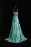 Niulatu Blue Sheath Evening Gown Halter Glamour Printed Chiffon Long Prom Dress HZ1031