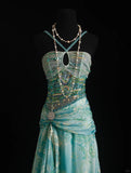Niulatu Blue Sheath Evening Gown Halter Glamour Printed Chiffon Long Prom Dress HZ1031