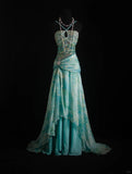 Niulatu Blue Sheath Evening Gown Halter Glamour Printed Chiffon Long Prom Dress HZ1031
