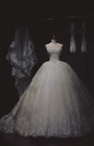 Niulatu White Strapless Bridal Dress Lace Applique Ball Gown Princess Beaded Tulle Long Wedding Dress HZ1031