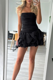 Niulatu Black Ball Gown Formal Dress Strapless Party Dress Birthday Dress Tulle Short Hoco Dresses HZ1031