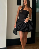 Niulatu Black Ball Gown Formal Dress Strapless Party Dress Birthday Dress Tulle Short Hoco Dresses HZ1031