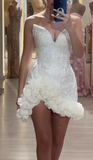 Niulatu White Bodycon Formal Dress Sweetheart Neck Party Dress Birthday Dress Tulle Beaded Short Hoco Dresses HZ1031