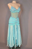 Niulatu Sheath Formal Dress Gradient Blue Spaghetti Straps Prom Dress Chiffon Elegant Birthday Dress HZ1031
