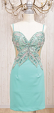 Niulatu Sheath Blue Spaghetti Strap Formal Dress Vintage Short Beaded Satin Homecoming Outfit Elegant Birthday Dress HZ1031