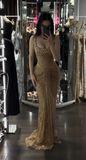 Niulatu Gold Sheath Corset Long Prom Dresses Square Neck Sequin Mesh Evening Gowns HZ1031
