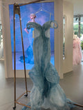 Niulatu Ice Blue Mermaid Off-the-shoulder Long Prom Dresses Stunning Tulle Evening Gowns HZ1031