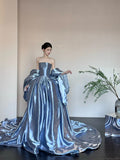 Niulatu Strapless Ball Gown Blue Quinceanera Dress Satin Sweet 16 Dress Birthday Outfits HZ1031