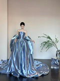 Niulatu Strapless Ball Gown Blue Quinceanera Dress Satin Sweet 16 Dress Birthday Outfits HZ1031