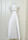 Niulatu A-Line Square Neck Birthday Dress Satin Sweet 16 Dress Graduation Dress HZ1031