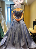 Niulatu Navy Blue Ball Gown Off Shoulder Quinceanera Dress Satin Sweet 16 Dress Graduation Dress HZ1031