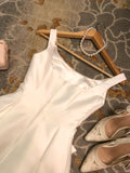 Niulatu Straps A-Line Short Hoco Dresses White Satin Birthday Dress Cute Formal Dress Graduation Dress HZ1031