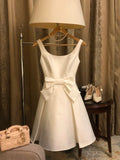 Niulatu Straps A-Line Short Hoco Dresses White Satin Birthday Dress Cute Formal Dress Graduation Dress HZ1031