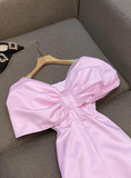 Niulatu Off-the-shoulder Sheath Formal Dresses Cute Pink Satin Hoco Dresses Birthday Outfit Party Dress HZ1031