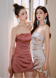 Niulatu Strapless Sheath Formal Dresses Cute Satin Hoco Dresses Birthday Outfit Party Dress HZ1031