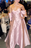 Niulatu Pink A-Line Long Evening Dress Sweetheart Neck Satin Birthday Dress Beaded Wedding Guest Dress HZ1031