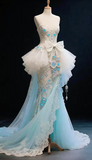 Niulatu White/Blue Mermaid Evening Gowns Beaded Tulle Formal Dress Sweet Applique Sweetheart Birthday Dress HZ1031