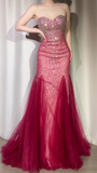 Niulatu Sequin Mermaid Evening Gowns Vintage Burgundy Beaded Tulle Formal Dress Elegant Sweetheart Neck Prom Dress HZ1031