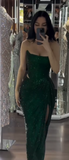 Niulatu Dark Green Sheath Evening Gowns Sexy Strapless Corset Formal Dress Wedding Guest Dress HZ1031