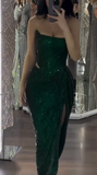 Niulatu Dark Green Sheath Evening Gowns Sexy Strapless Corset Formal Dress Wedding Guest Dress HZ1031