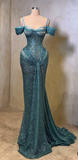 Niulatu Teal Mermaid Evening Gowns Sexy Spaghetti Straps Birthday Dress Beaded Sequins Formal Dress Wedding Guest Dress HZ1031