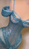 Niulatu Teal Mermaid Evening Gowns Sexy Spaghetti Straps Birthday Dress Beaded Sequins Formal Dress Wedding Guest Dress HZ1031