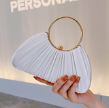 Niulatu New Chic White Pleated Clutch Bag Sparkly Party Handbag HZ1031