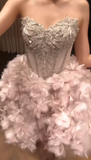 Niulatu Pink Ball Gown Short Homecoming Dress Sweetheart Neck Beaded Formal Dress Birthday Dress HZ1031