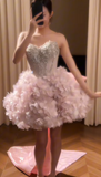 Niulatu Pink Ball Gown Short Homecoming Dress Sweetheart Neck Beaded Formal Dress Birthday Dress HZ1031
